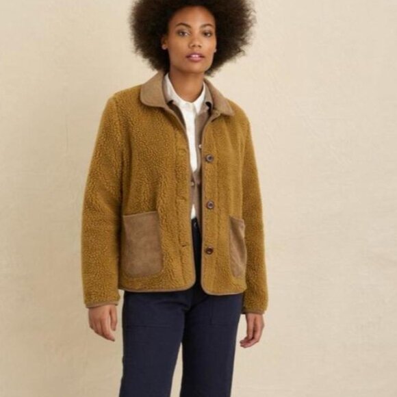 Alex Mill Sherpa Work Jacket Fleece Golden Khaki Brown Contrast Corduroy - Picture 3 of 5